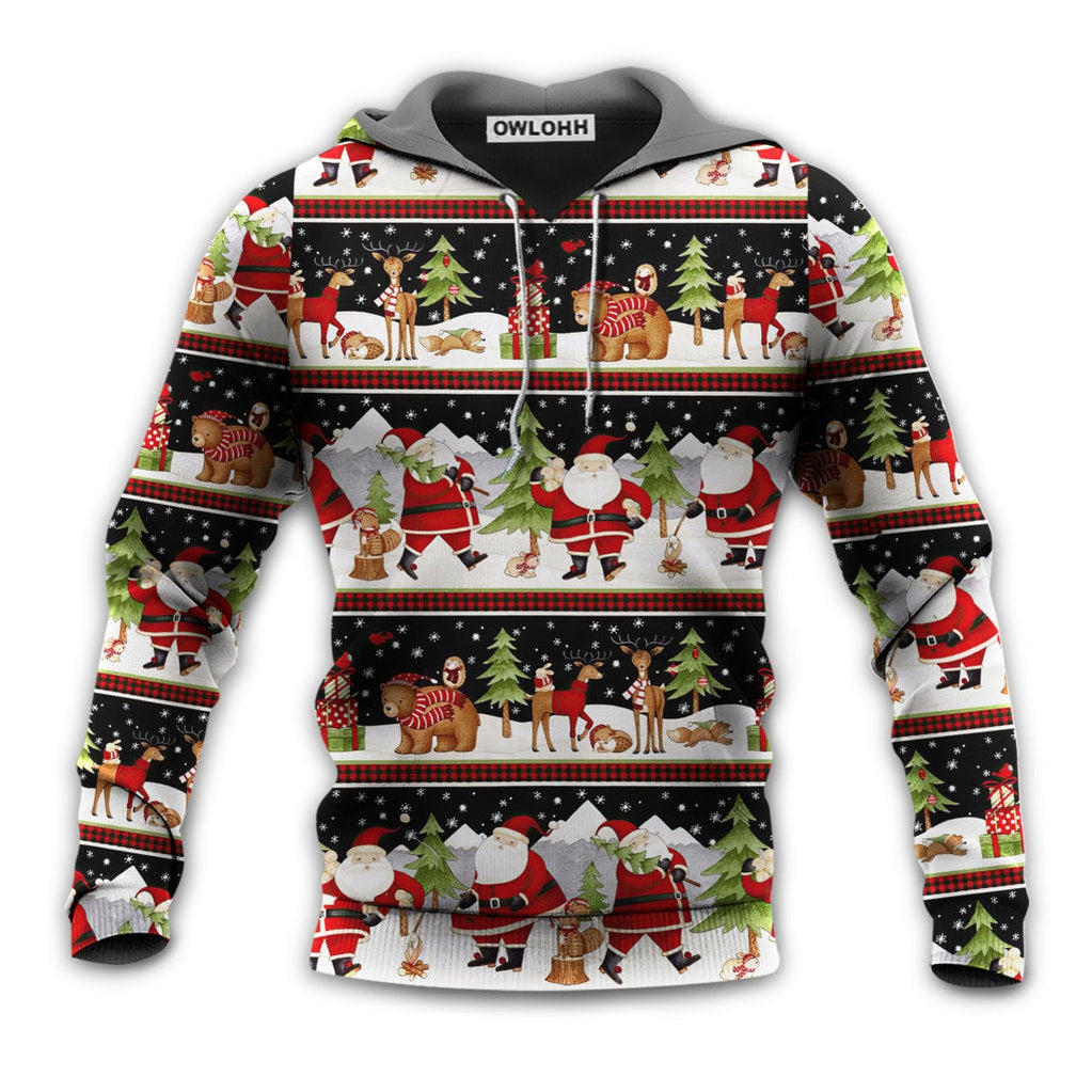 Unisex Hoodie / S Christmas Happy Night With Santa Reindeer And Bear - Hoodie - Owls Matrix LTD