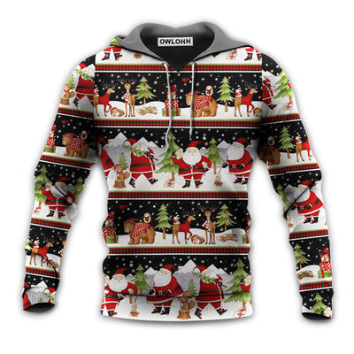 Unisex Hoodie / S Christmas Happy Night With Santa Reindeer And Bear - Hoodie - Owls Matrix LTD