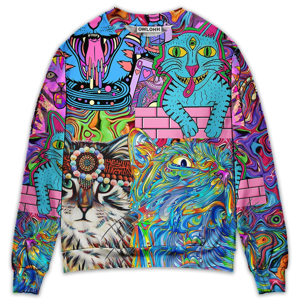 Sweater / S Hippie Cat Wonderful World - Sweater - Ugly Christmas Sweaters - Owls Matrix LTD