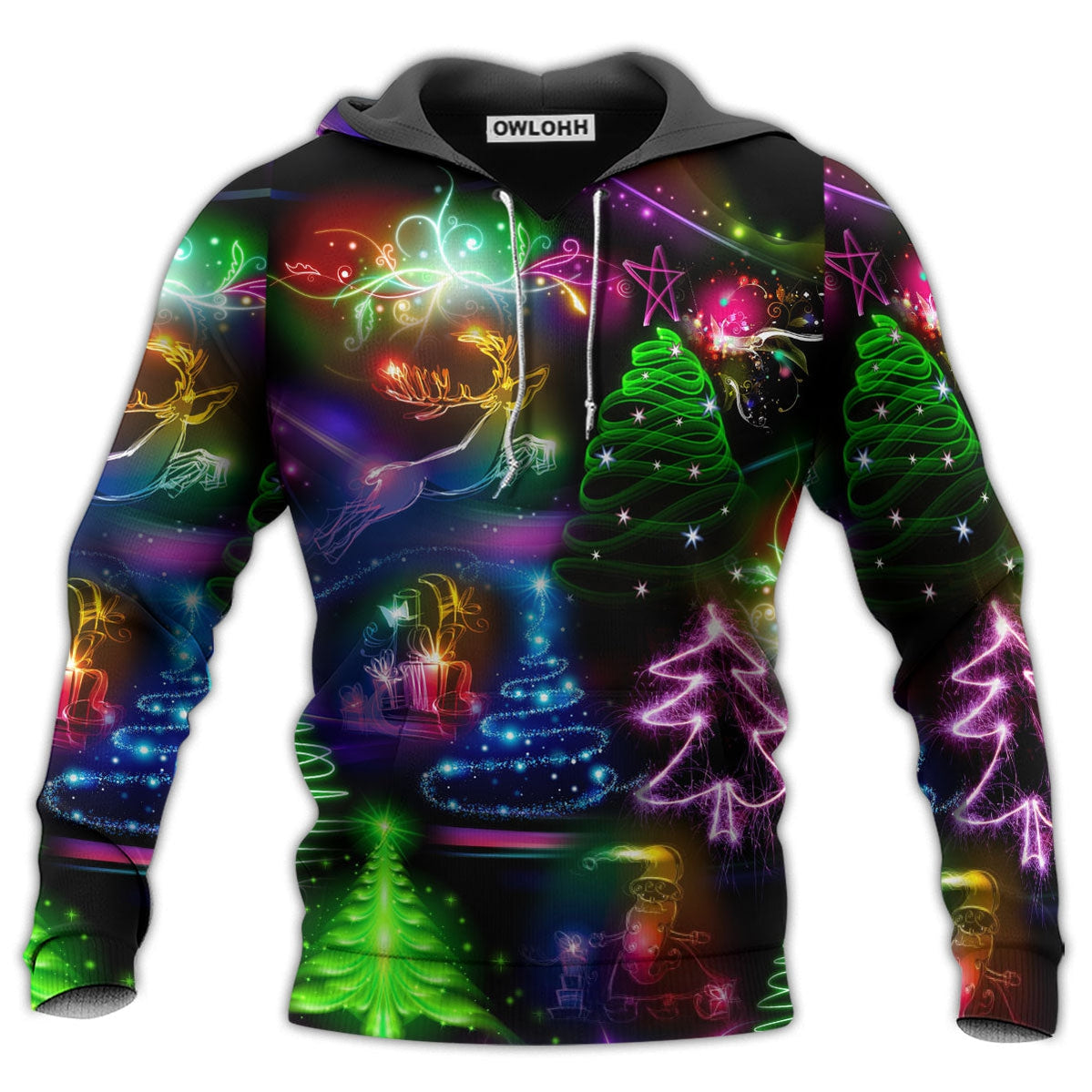 Unisex Hoodie / S Christmas Neon Art Christmas Tree And Snowman Style - Hoodie - Owls Matrix LTD