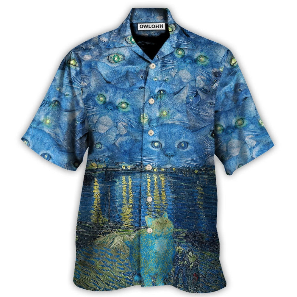 Hawaiian Shirt / Adults / S Cat Starry Night Art - Hawaiian Shirt - Owls Matrix LTD