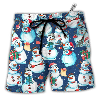 Christmas Happy Snowman Xmas - Beach Short - Owls Matrix LTD