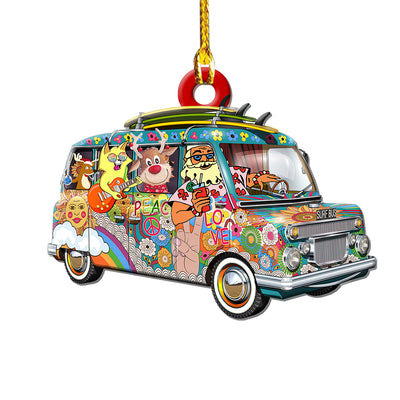 Hippie Christmas Hippie Van Peace Love - Custom Shape Ornament - Owls Matrix LTD