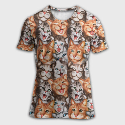 S Cat Cute Happy Life With Funny Little Cat - Round Neck T-shirt - Owls Matrix LTD