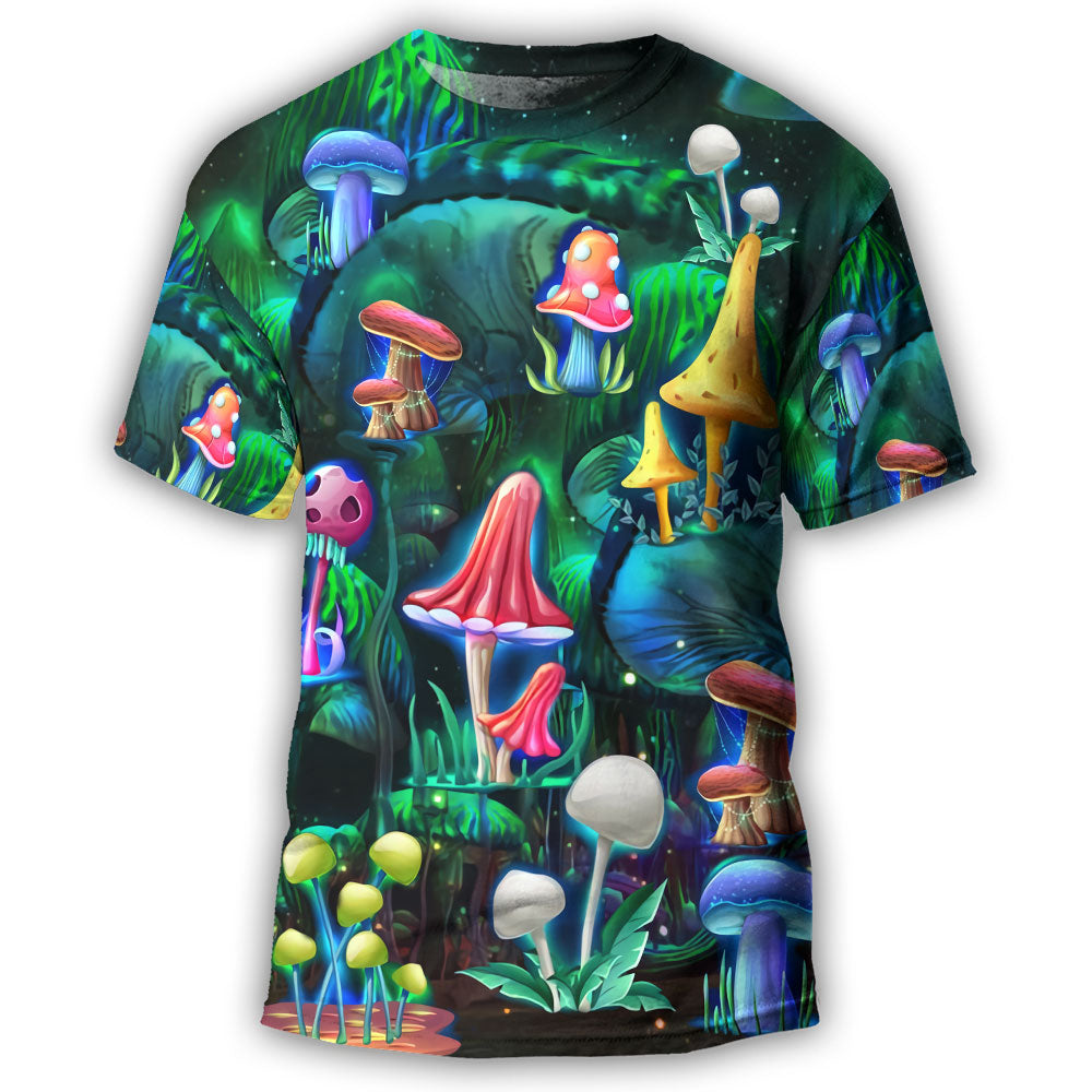 S Hippie Mushroom Galaxy Neon Art - Round Neck T-shirt - Owls Matrix LTD
