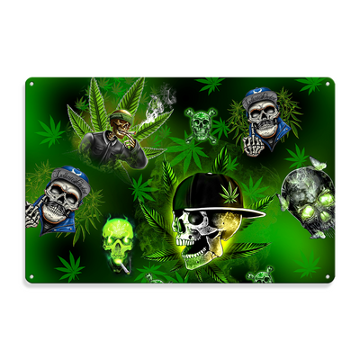 8x12 inch Skull Let's Get High Green - Metal Sign - Owls Matrix LTD