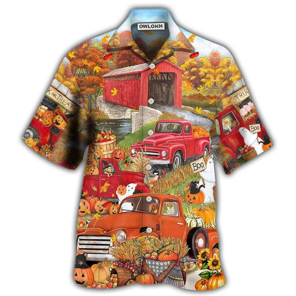 Hawaiian Shirt / Adults / S Halloween Truck With Pumpkin In Town - Hawaiian Shirt - Owls Matrix LTD