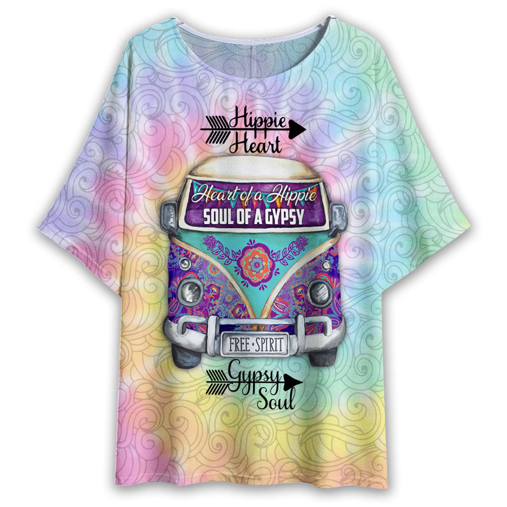 S Hippie Heart Gypsy Soul - Women's T-shirt With Bat Sleeve - Owls Matrix LTD