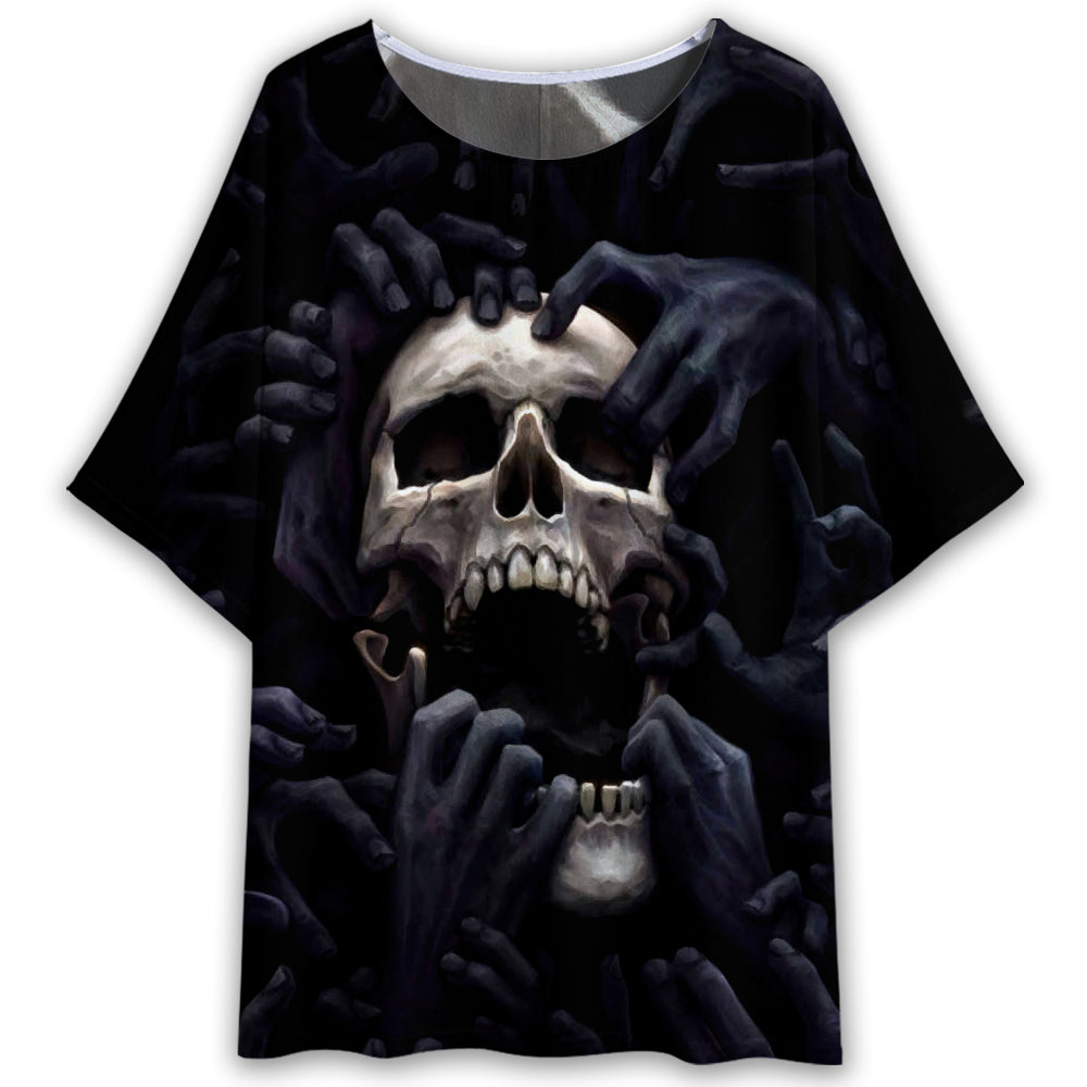 S Skull Dark Screaming Amazing - Women's T-shirt With Bat Sleeve - Owls Matrix LTD