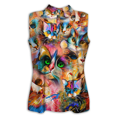 XS Cat Art Lover Cat Colorful Mixer Style - Women's Polo Shirt - Owls Matrix LTD