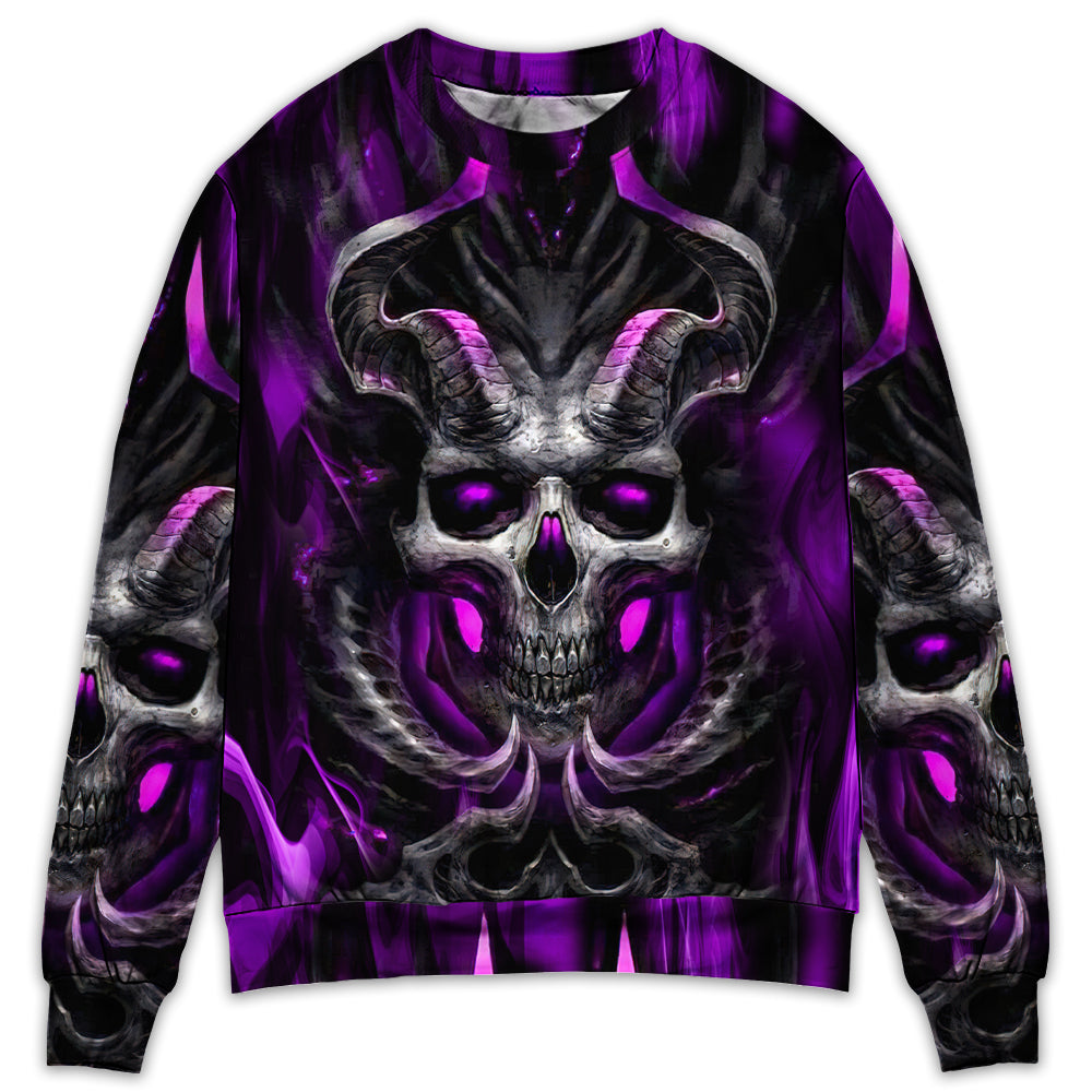 Sweater / S Skull Dark Purple Fire Lighting - Sweater - Ugly Christmas Sweaters - Owls Matrix LTD
