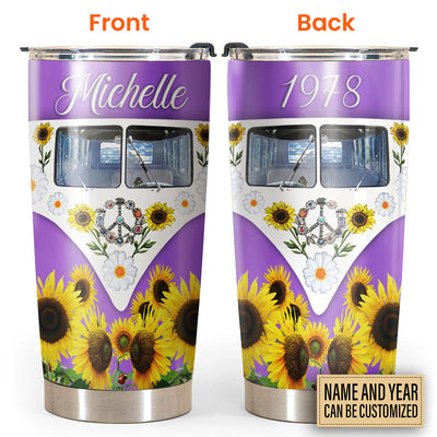 Hippie Van Purple With Sunflowers Personalized - Tumbler - Owls Matrix LTD