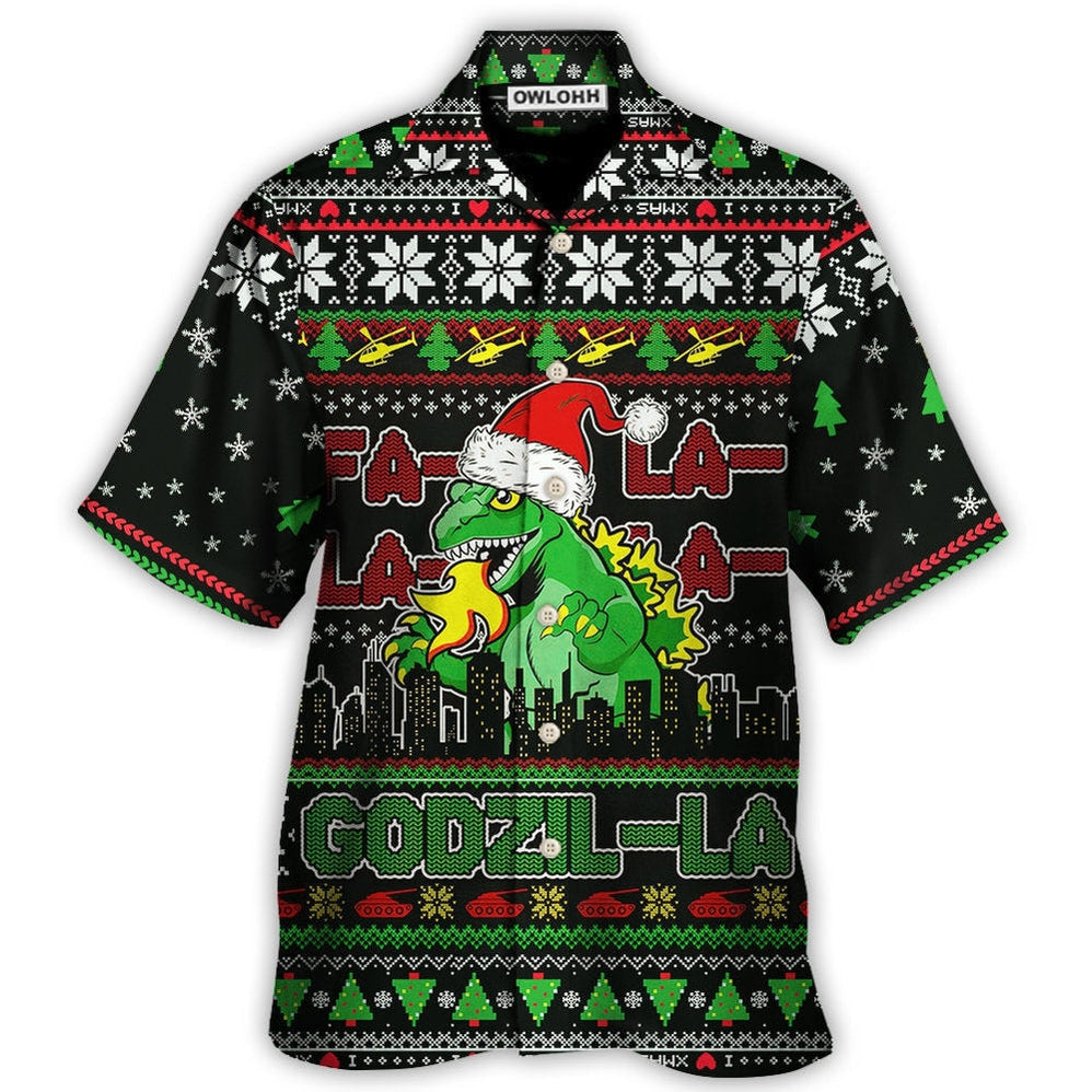 Hawaiian Shirt / Adults / S Christmas Godzila Falalalala Xmas - Hawaiian Shirt - Owls Matrix LTD