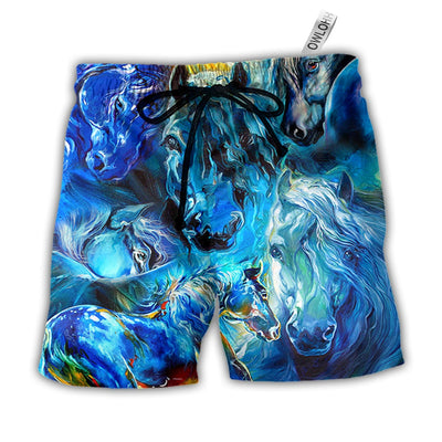 Beach Short / Adults / S Horse Face Blue Light Cool Art Style - Beach Short - Owls Matrix LTD
