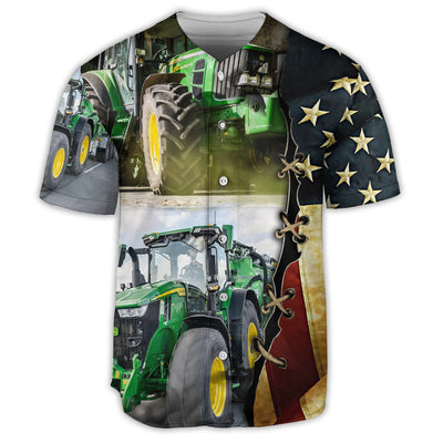 S Tractor Independence Day Green Tractor US Flag - Baseball Jersey - Owls Matrix LTD