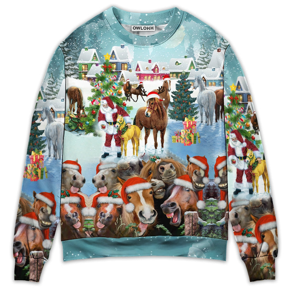 Sweater / S Horse Loves Christmas Very Happy - Sweater - Ugly Christmas Sweaters - Owls Matrix LTD