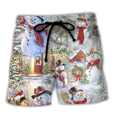Beach Short / Adults / S Christmas Snowman Merry Xmas - Beach Short - Owls Matrix LTD