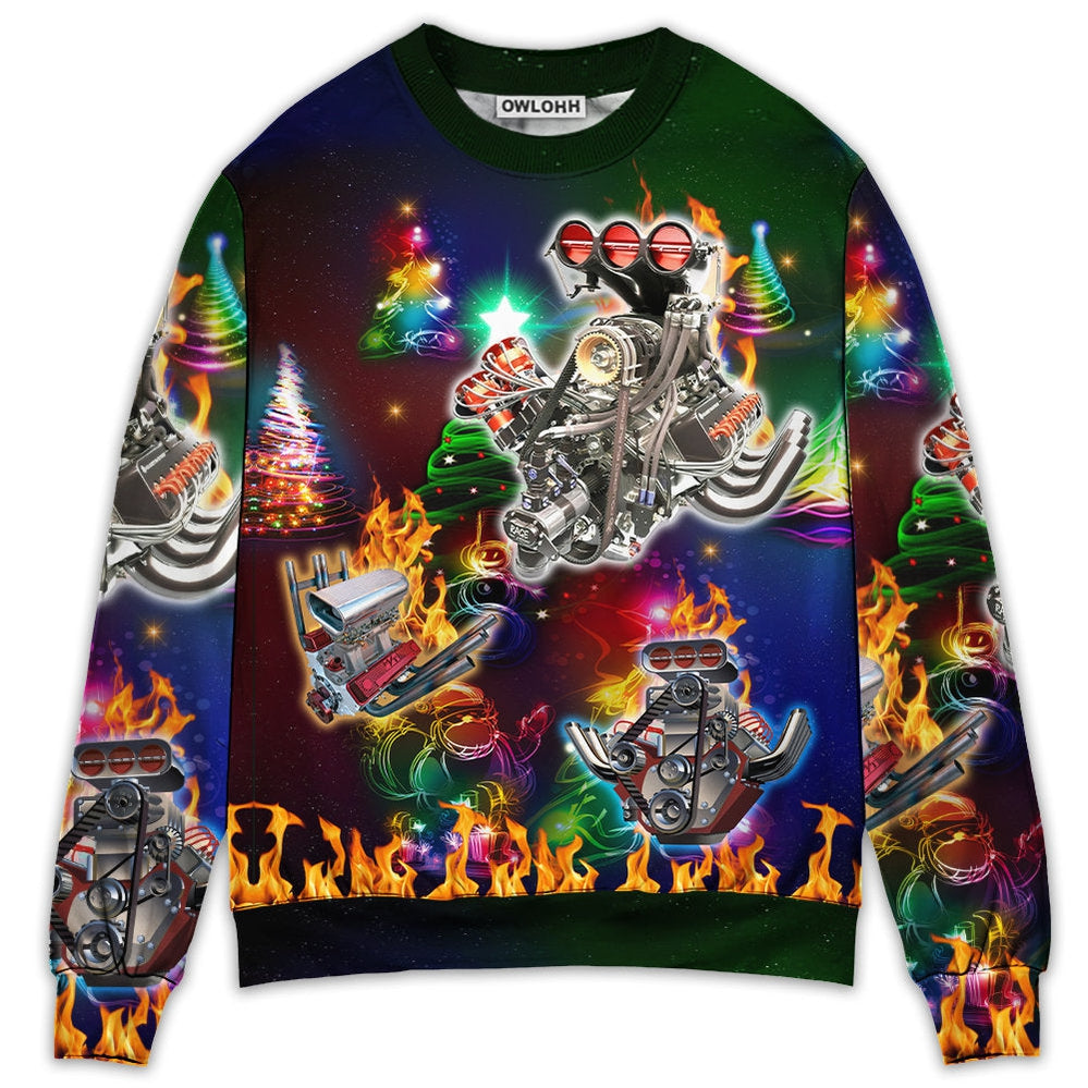 Sweater / S Hot Rod Christmas Tree Fire - Sweater - Ugly Christmas Sweaters - Owls Matrix LTD