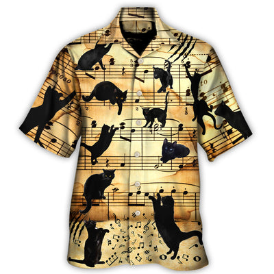 Black Cat Love Music Note - Hawaiian Shirt - Owls Matrix LTD