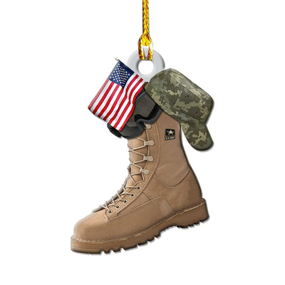 Pack 1 US Army America Boot with U.S.A Flag - Custom Shape Ornament - Owls Matrix LTD