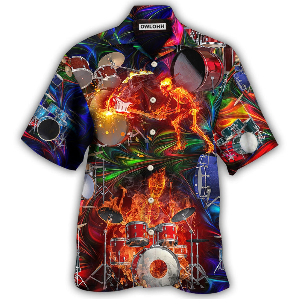 Hawaiian Shirt / Adults / S Drum Is My Life Fire Skull Colorful Style - Hawaiian Shirt - Owls Matrix LTD