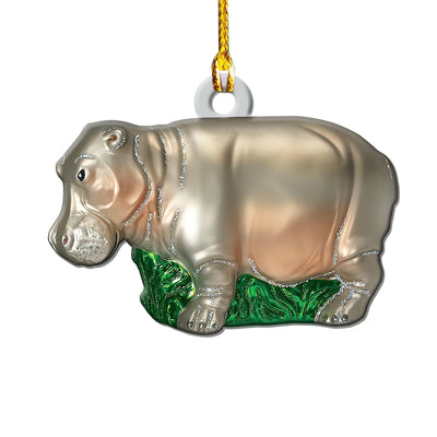 Hippo Zoo and Wildlife Animals Hippopotamus Grey - Custom Shape Ornament - Owls Matrix LTD