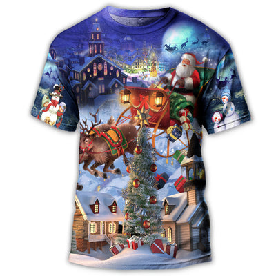 S Christmas Rudolph Santa Claus Reindeer Gift Light Art Style - Round Neck T-shirt - Owls Matrix LTD