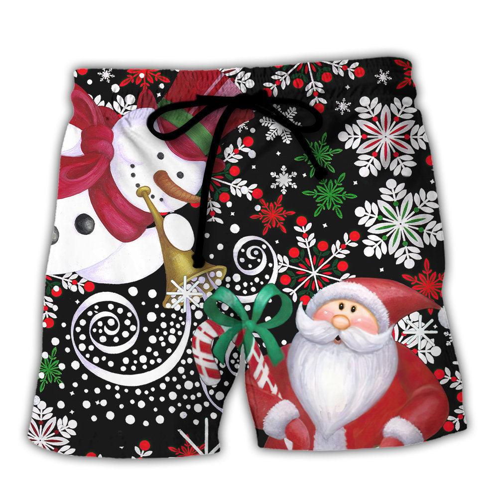 Beach Short / Adults / S Christmas Snowyday With Santa And Snowman - Beach Short - Owls Matrix LTD