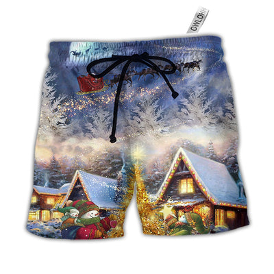 Beach Short / Adults / S Christmas Santa Claus Reindeer Snowman Family In Love Gift Light Art Style - Beach Short - Owls Matrix LTD
