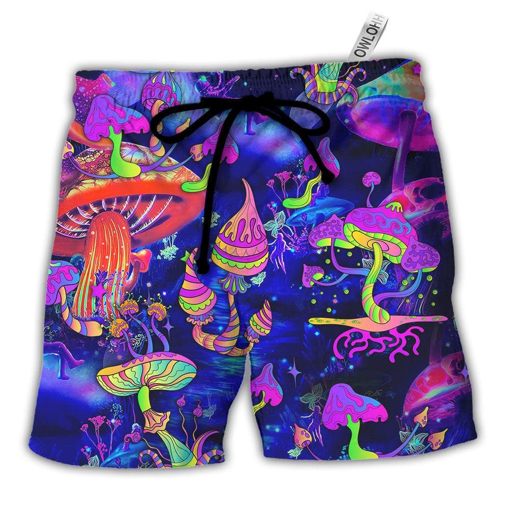 Beach Short / Adults / S Hippie Mushroom Galaxy Neon Colorful Art - Beach Short - Owls Matrix LTD