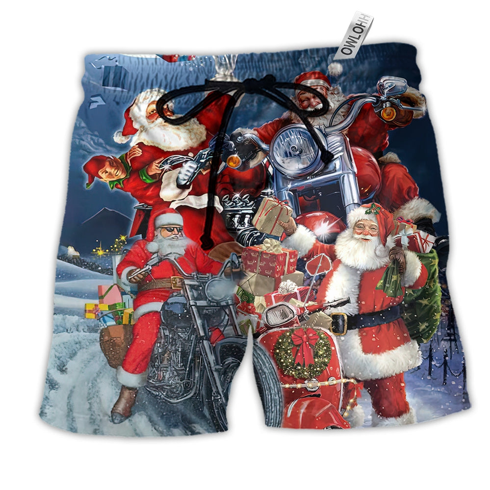 Beach Short / Adults / S Christmas Santa I Don't Need Reindeer I Have Motobike - Beach Short - Owls Matrix LTD