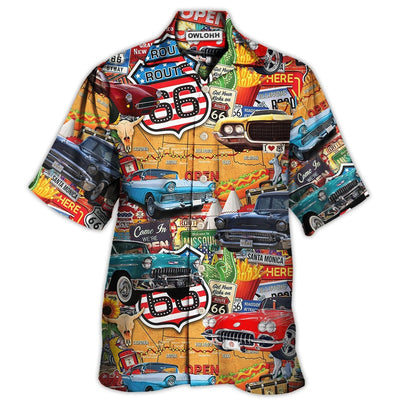 Hawaiian Shirt / Adults / S Car Vintage Route 66 Road - Hawaiian Shirt - Owls Matrix LTD