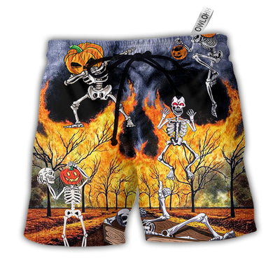 Beach Short / Adults / S Halloween Skeleton Party Pumpkin Burning Scary - Beach Short - Owls Matrix LTD