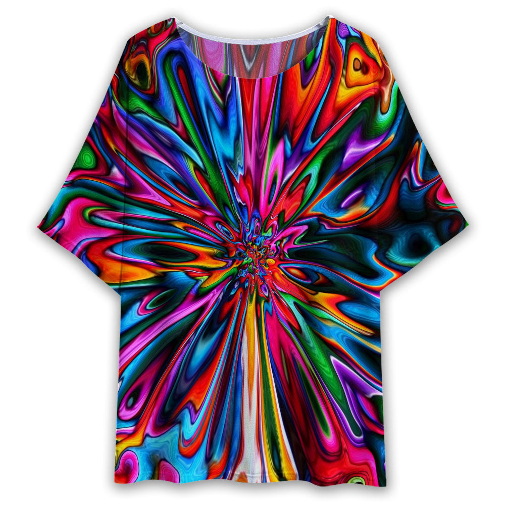 S Hippie Tie Dye Art - Women's T-shirt With Bat Sleeve - Owls Matrix LTD