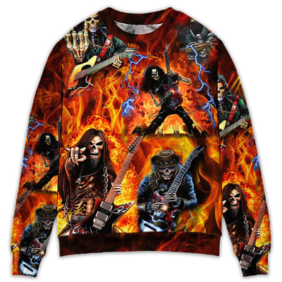 Sweater / S Guitar Skull Fire So Hot - Sweater - Ugly Christmas Sweaters - Owls Matrix LTD