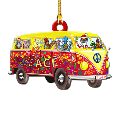 Hippie Christmas Hippie Van Come To Weed - Custom Shape Ornament - Owls Matrix LTD