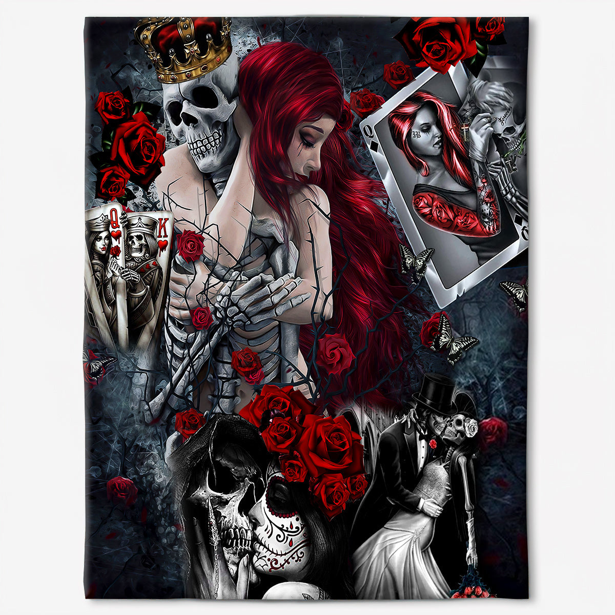 50" x 60" Skull Love Is Life Rose - Flannel Blanket - Owls Matrix LTD