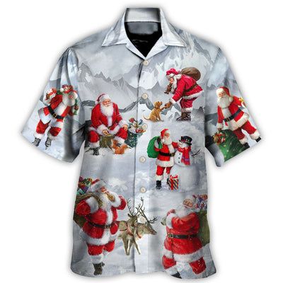 Hawaiian Shirt / Adults / S Christmas Santa Claus In The Snow Mountain Art Style - Hawaiian Shirt - Owls Matrix LTD