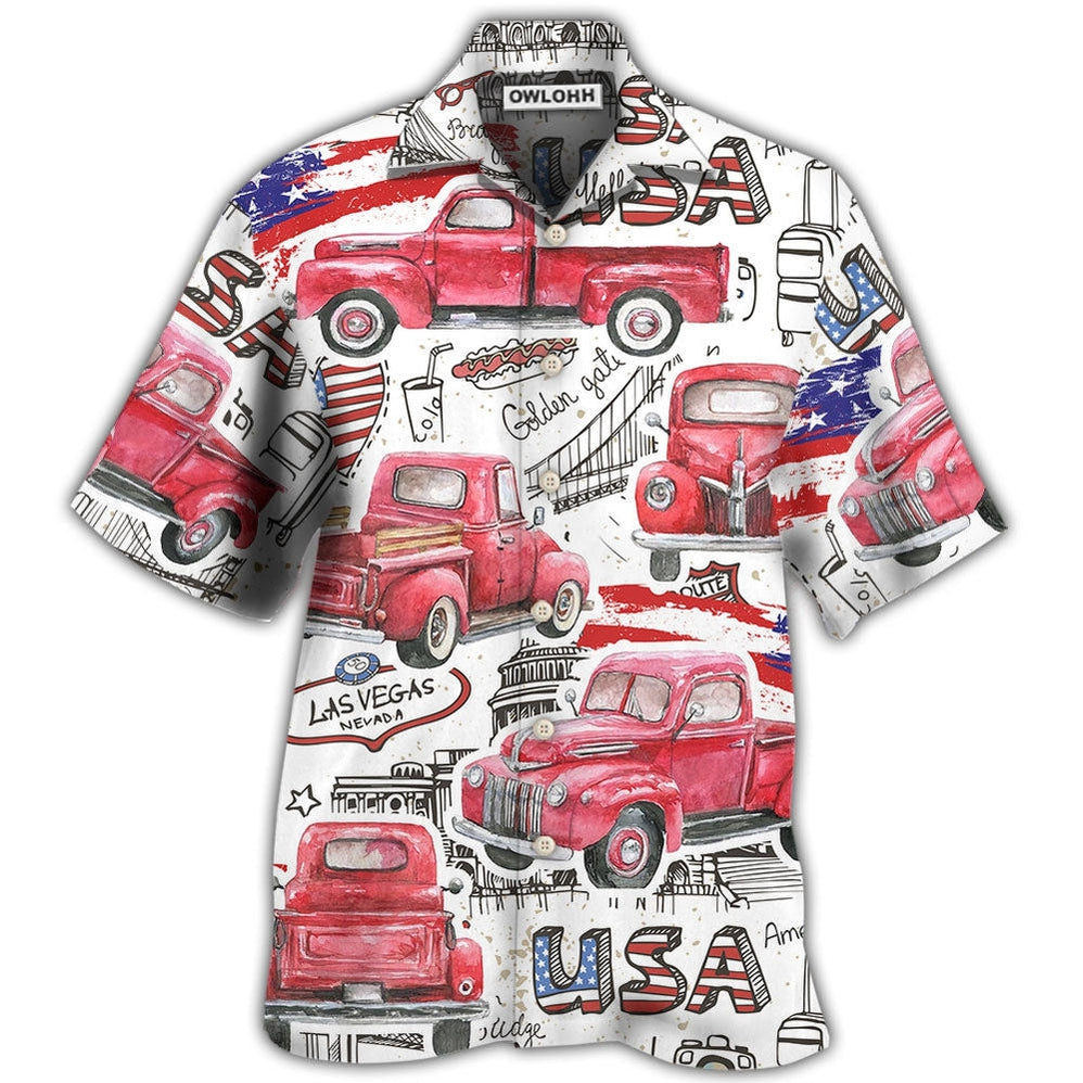 Hawaiian Shirt / Adults / S Truck Red USA Flag Independence Day - Hawaiian Shirt - Owls Matrix LTD