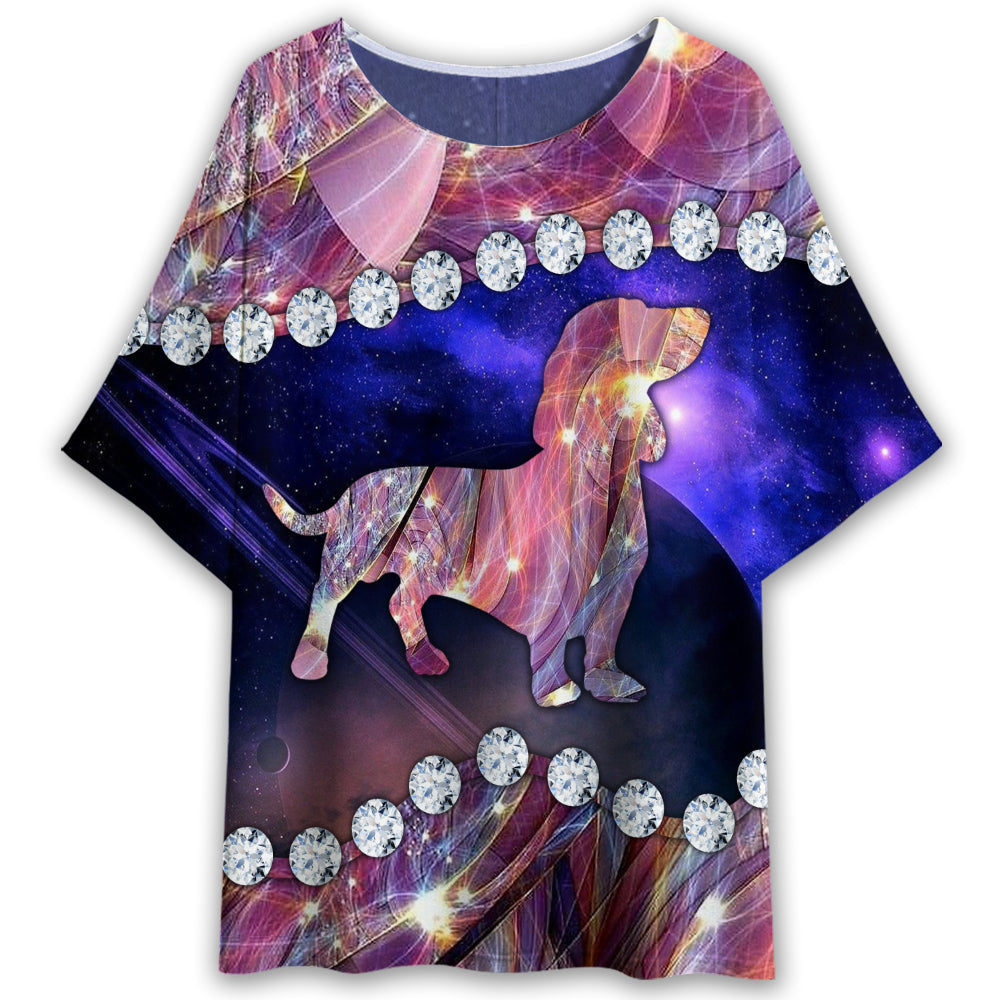 S Dachshund Diamond Bling Style - Women's T-shirt With Bat Sleeve - Owls Matrix LTD