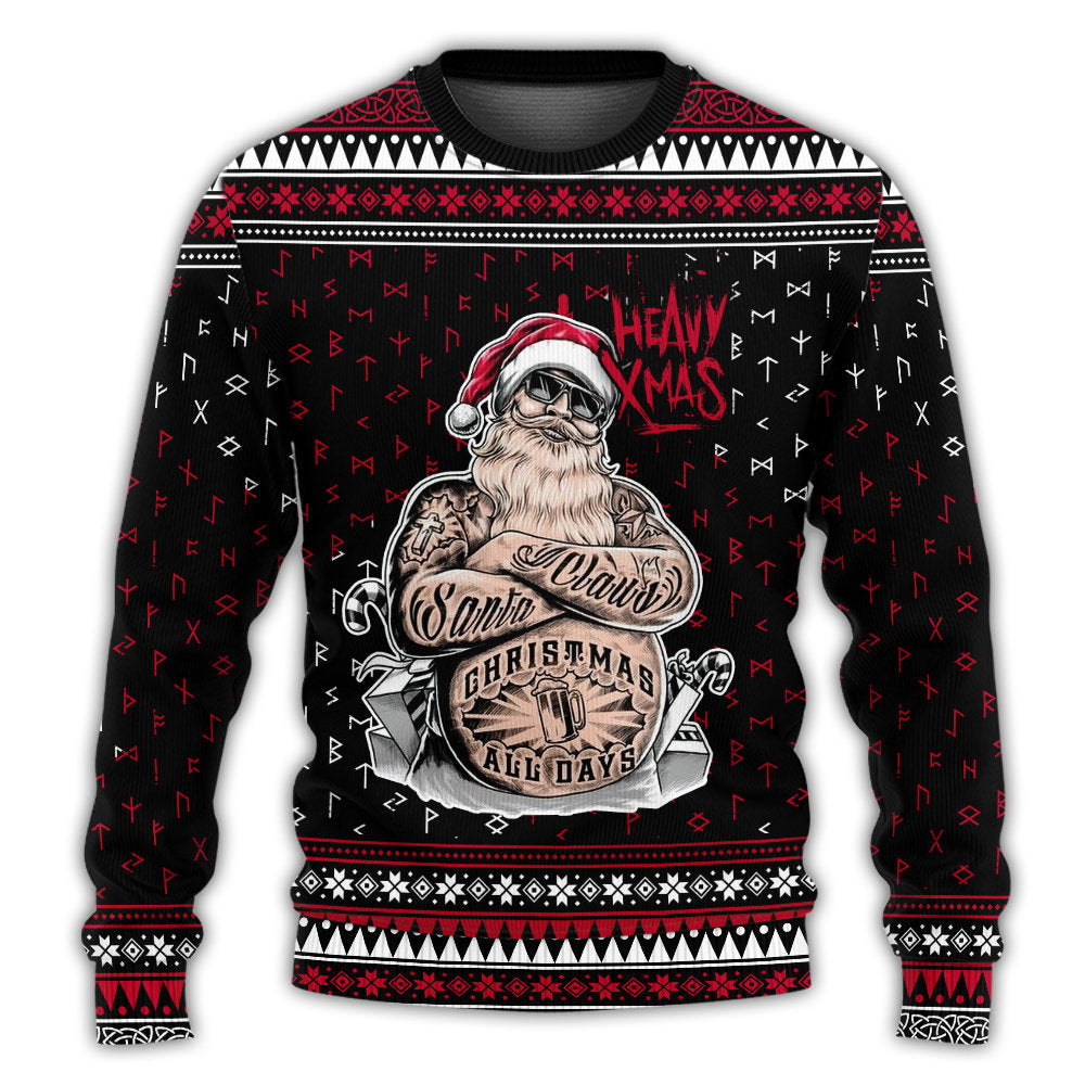 Christmas Sweater / S Tattoo Santa Funny Merry Christmas - Sweater - Ugly Christmas Sweaters - Owls Matrix LTD