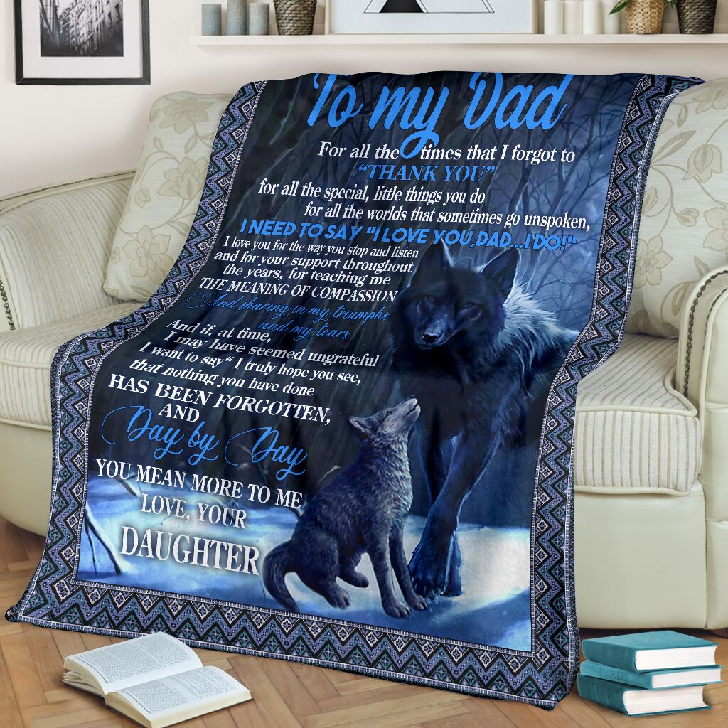 Wolf To My Dad Father's Day I Love You - Flannel Blanket - Owls Matrix LTD