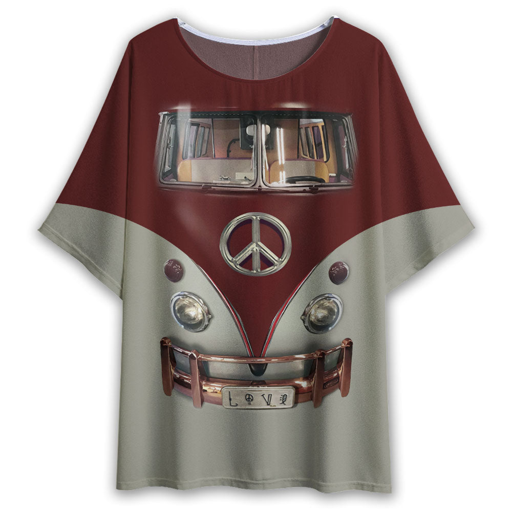 S Hippie Peace Bus Vintage Style - Women's T-shirt With Bat Sleeve - Owls Matrix LTD