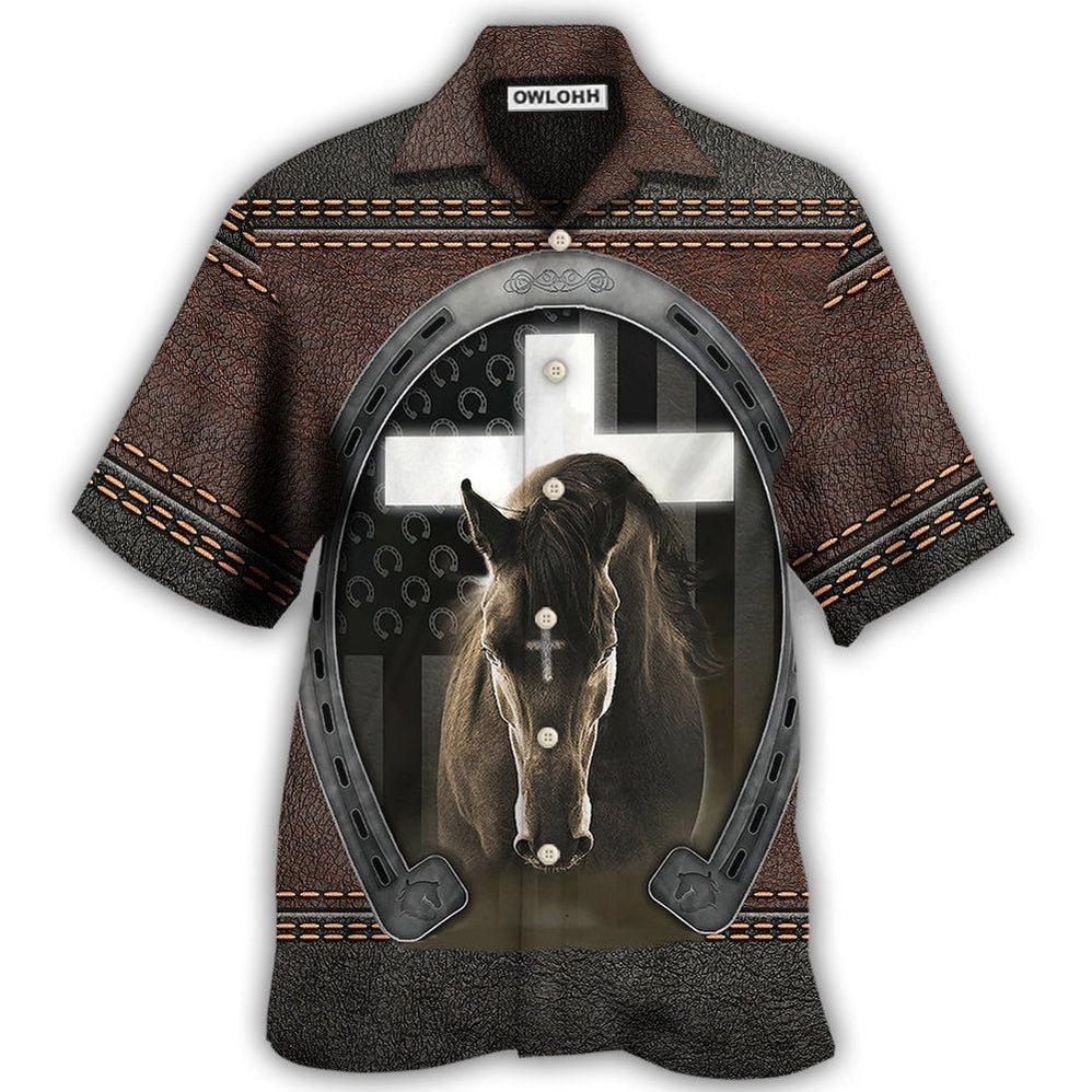Hawaiian Shirt / Adults / S Horse Life Faith Leather Style - Hawaiian Shirt - Owls Matrix LTD