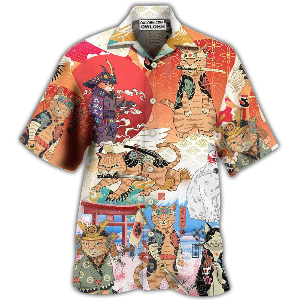 Hawaiian Shirt / Adults / S Samurai Cat Funny Art Japanese - Hawaiian Shirt - Owls Matrix LTD