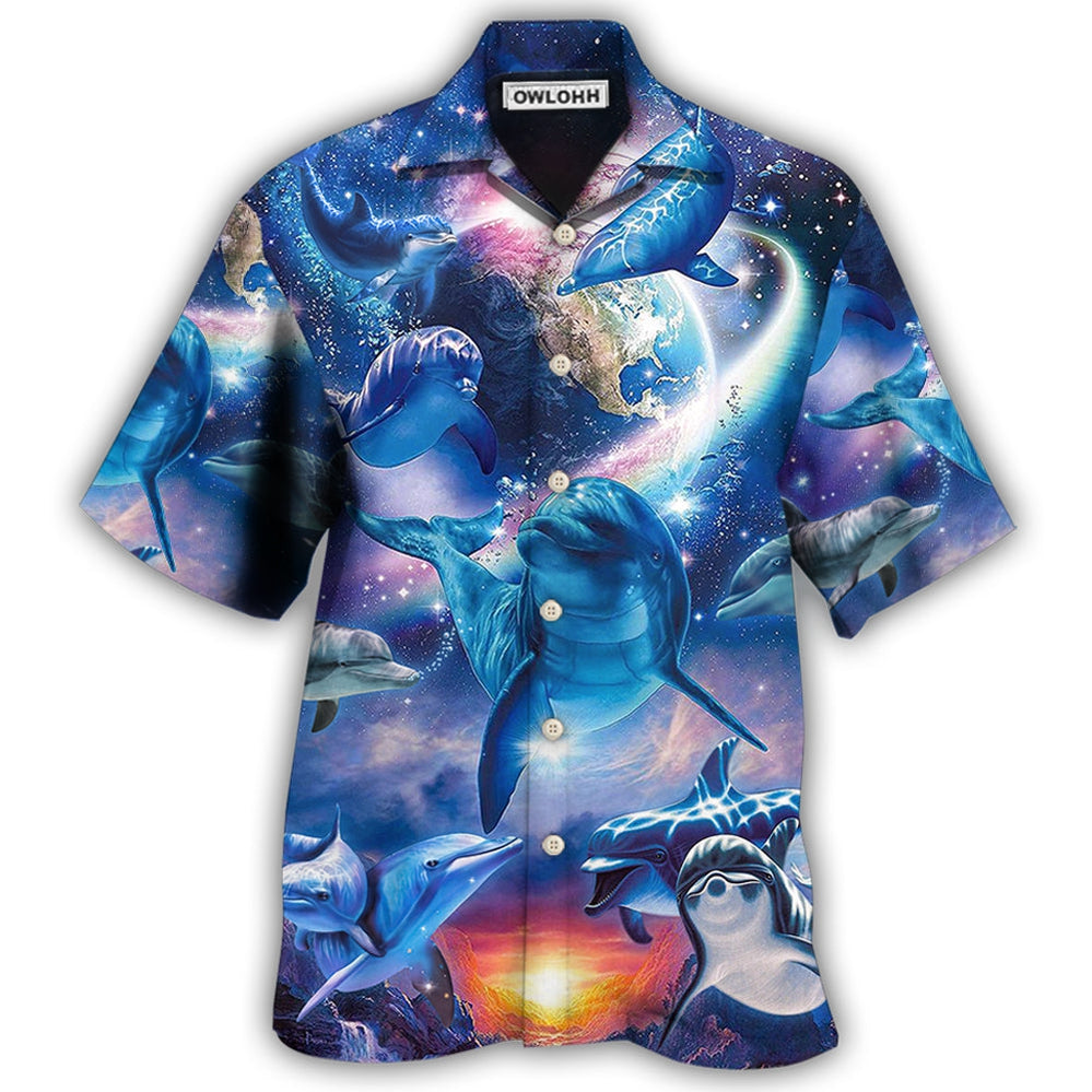 Hawaiian Shirt / Adults / S Dolphin Galaxy Blue Glow Style - Hawaiian Shirt - Owls Matrix LTD