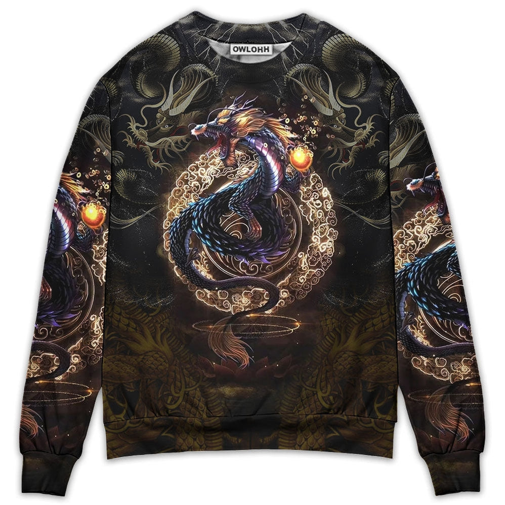 Sweater / S Dragon Golden Japanese Dragon - Sweater - Ugly Christmas Sweaters - Owls Matrix LTD