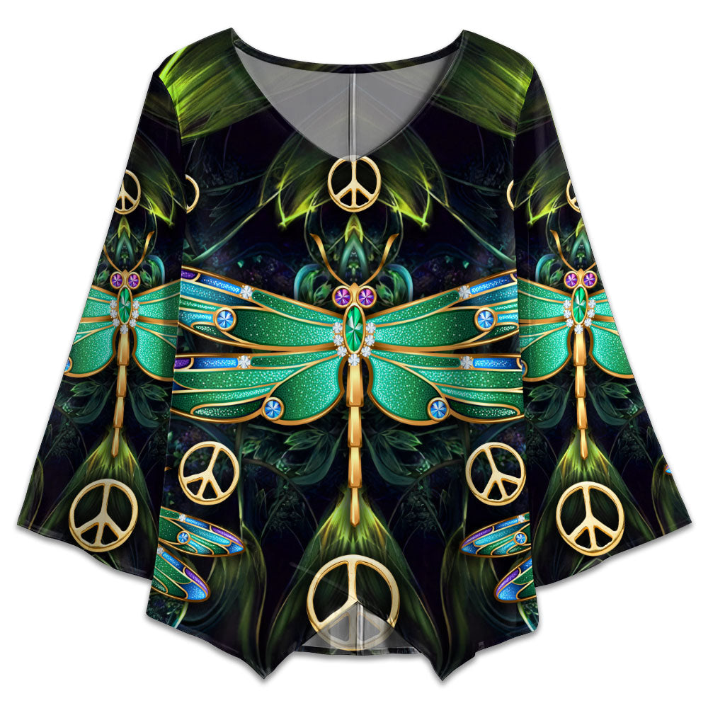 S Dragonfly Peace Jewelry Art Style - V-neck T-shirt - Owls Matrix LTD
