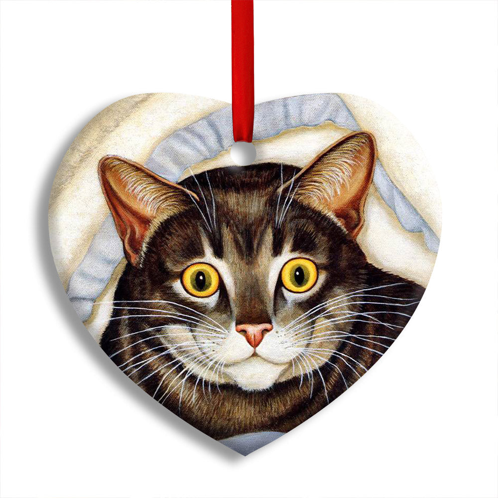 Pack 1 Cat Cute Tabby Art Style - Heart Ornament - Owls Matrix LTD