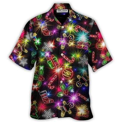 Hawaiian Shirt / Adults / S Christmas With Tree And Gift Cookies Gingerbread Man Neon Style - Hawaiian Shirt - Owls Matrix LTD